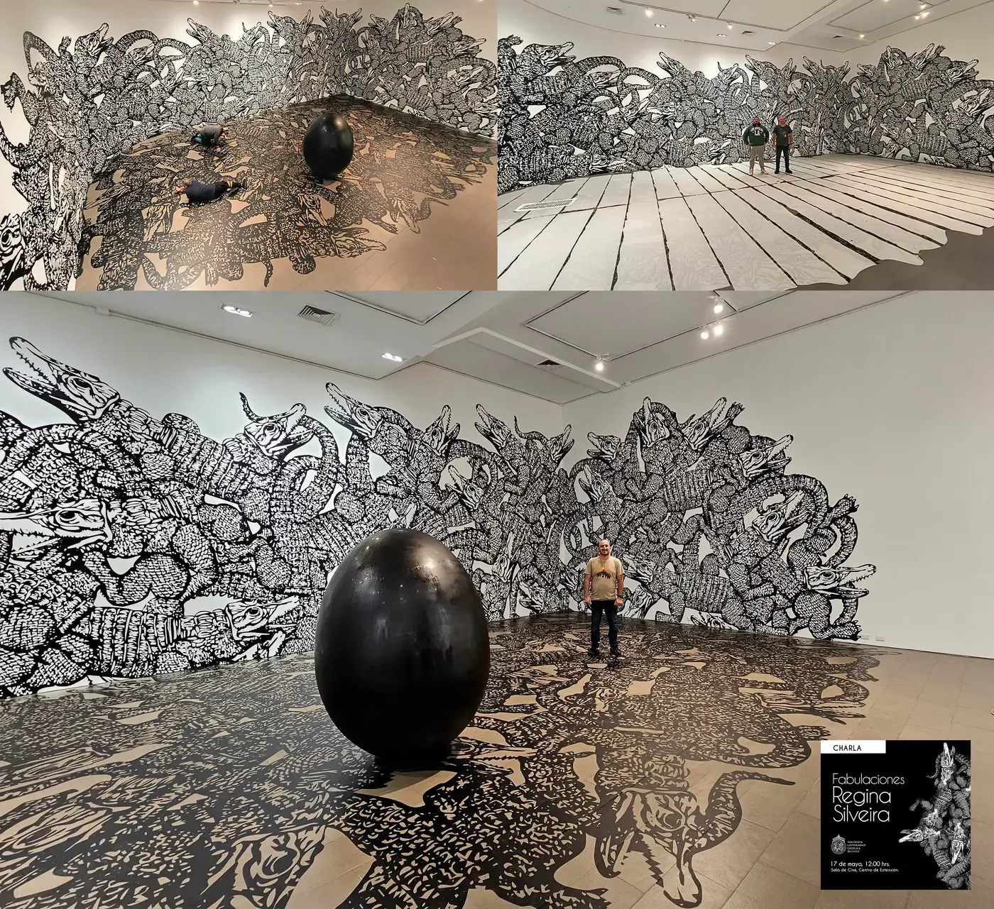 Instalación de gráfica mural e intervención escultórica para la exposición Fabulaciones, de Regina Silveira